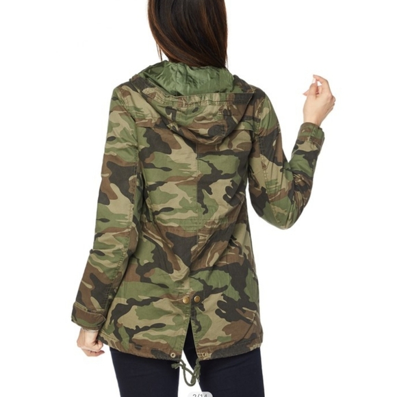 Camouflage print cotton hooded utility cargo jacket zip front lined New - Picture 6 of 9